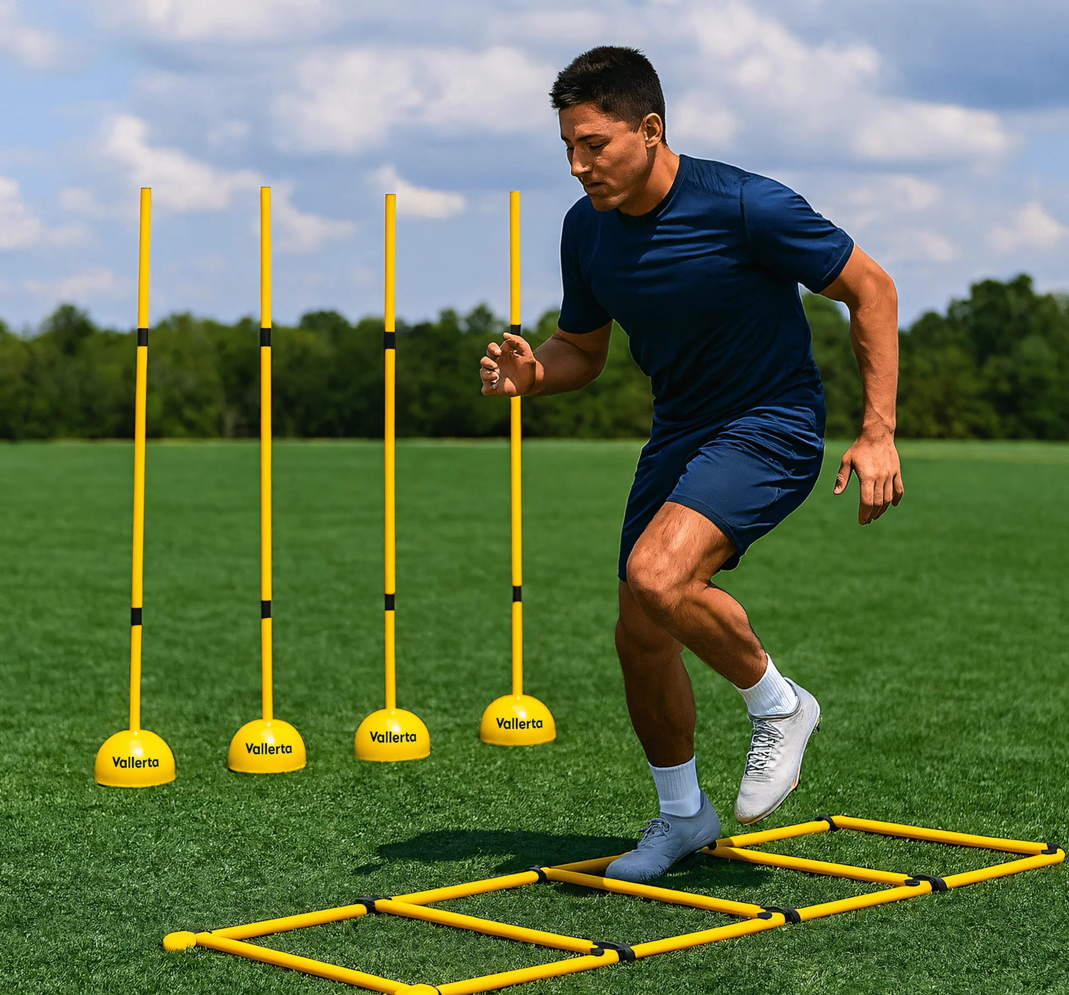 Vallerta 6-Pack 5FT Adjustable Agility Poles – Detachable Training Slalom Sticks for Speed, Footwork & Turf Drills - Image 3