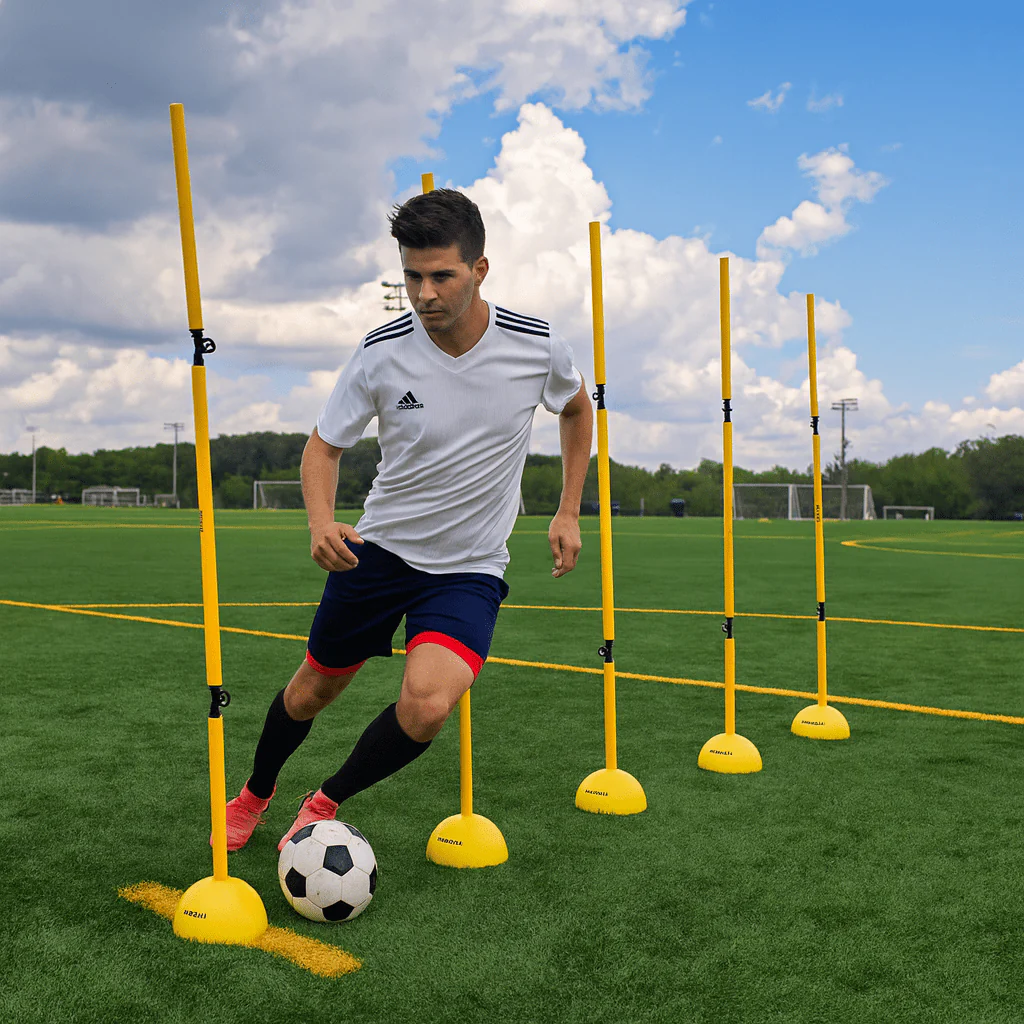 Vallerta 6-Pack 5FT Adjustable Agility Poles – Detachable Training Slalom Sticks for Speed, Footwork & Turf Drills - Image 6
