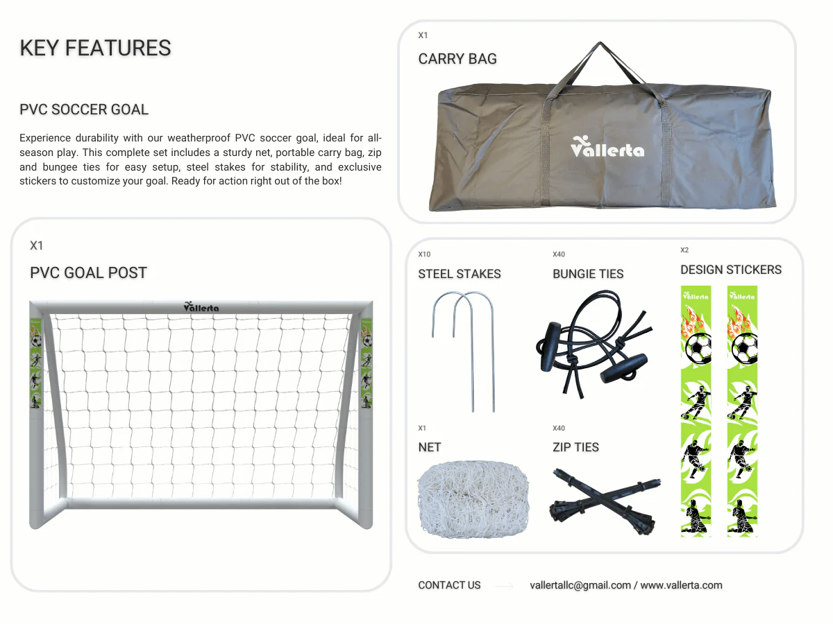 Vallerta - 10x6 ft Regulation Size PVC Soccer Goal Net & Bag - Image 6