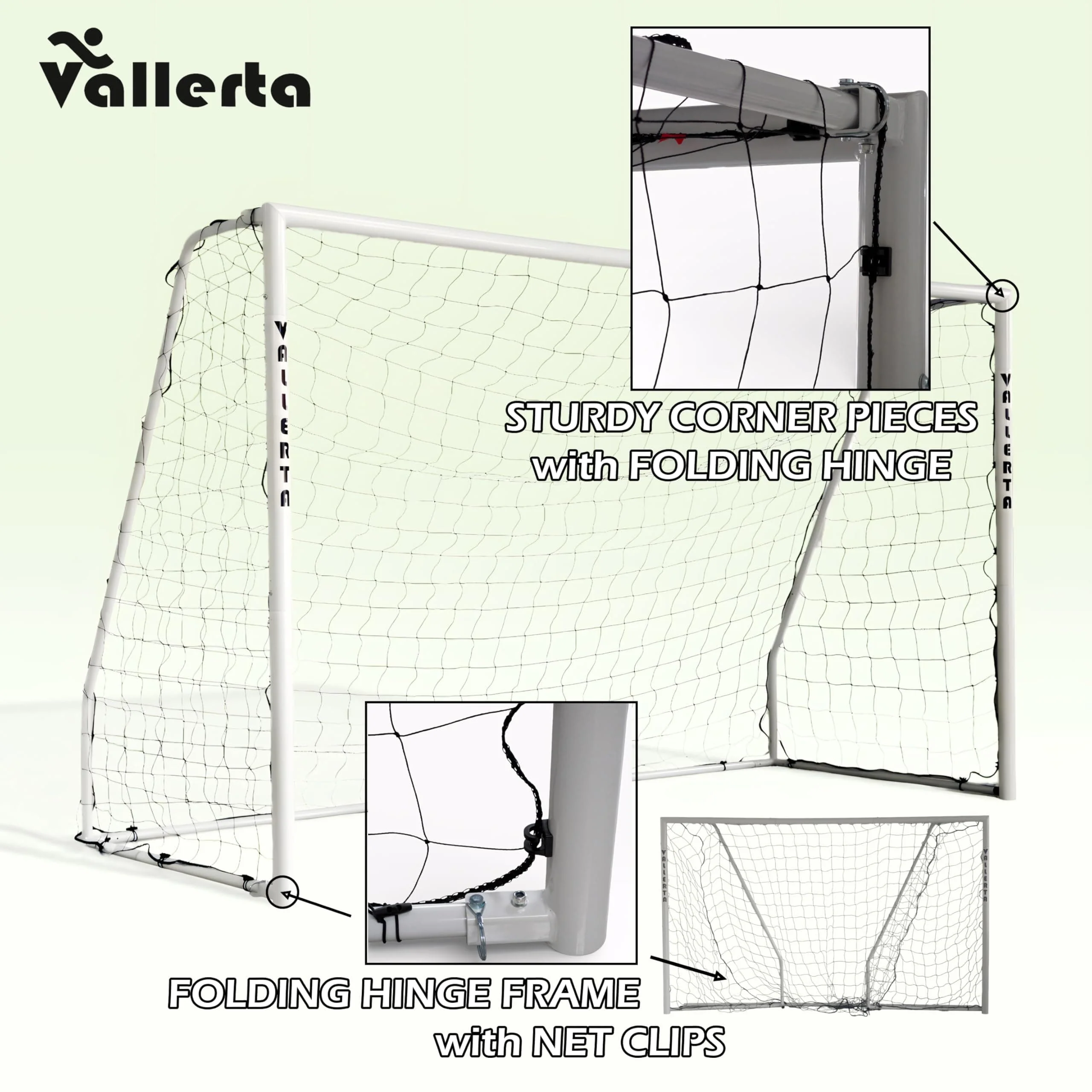 Vallerta - Folding Steel Soccer Goal, Flat Fold Frame, HDPE  Quick Clip Net, All Weather - Image 3
